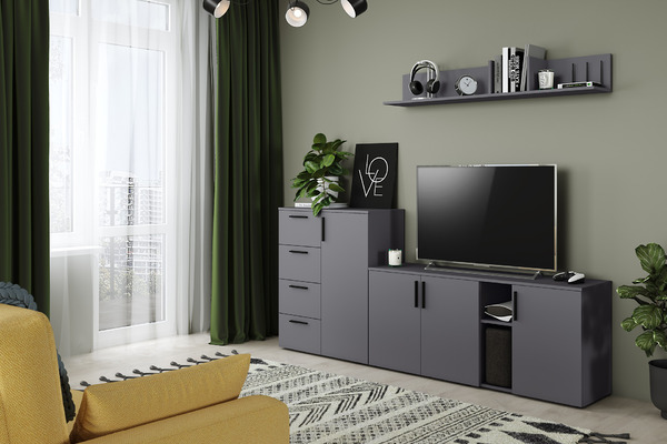 Тумба под ТВ Эйр 16.55 серый графит 0162 РЕ, собирается на любую сторону