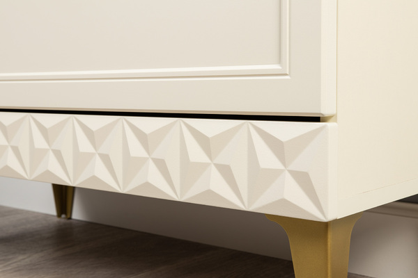 Гостиная Марион композиция 1 слоновая кость С341 PE, слоновая кость 6898 ПВХ, белый PE шагрень (собирается на любую сторону)