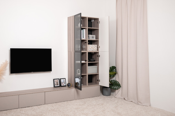 Гостиная Роквуд композиция 1 Эмили Блаш U9135, Крем 2482 ПВХ, закаленное тонированное стекло, собирается на любую сторону