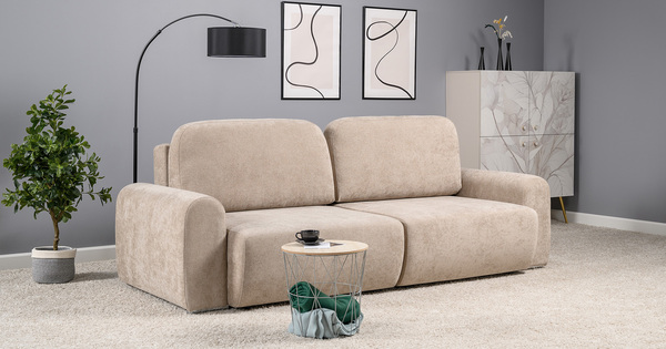 Диван-кровать прямой Тэдди 1502 композиция 1, букле Pique 006 бежевый, модульная система