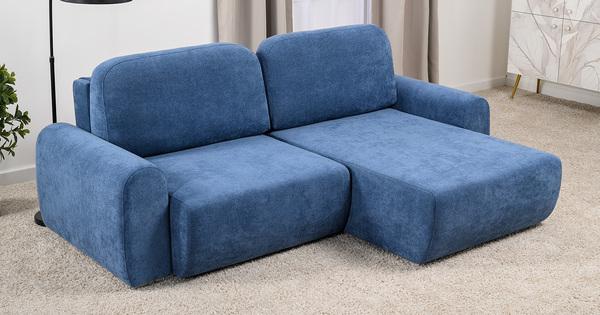 Диван-кровать угловой Тэдди 1504 композиция 2, букле Pique 009 синий, модульная система, сборка на любую сторону